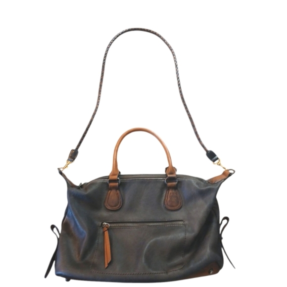 Isabelle Gray/Brown Leather Crossbody Satchel Hand Bag - Picture 11 of 11